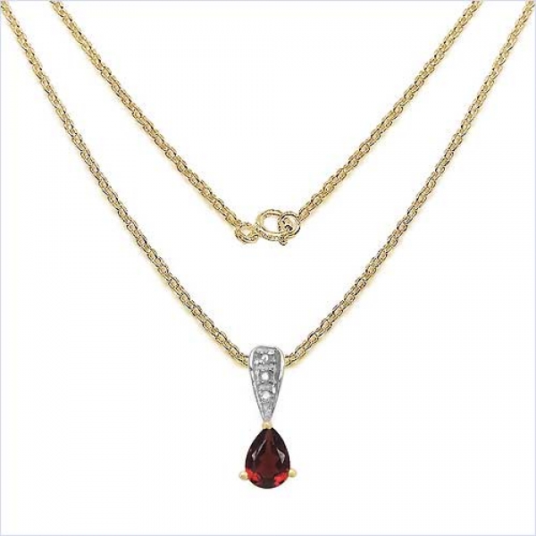 Collier/Kette mit Diamant/Granat-Anhänger 0,87 Karat Silber-vergoldet 10 Karat