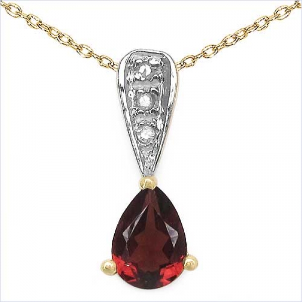 Collier/Kette mit Diamant/Granat-Anhänger 0,87 Karat Silber-vergoldet 10 Karat