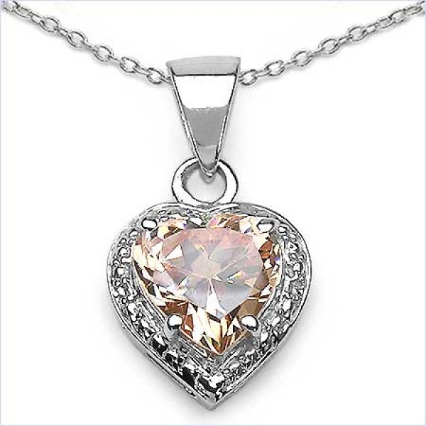 Collier/Kette Champagner/Pastell-Zirkonia-Herz-Anhänger-925 Silber-3,00 Karat