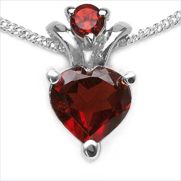 Collier/Kette mit Herz-Anhänger Granat-Silber-Rhodiniert,1,37 Karat