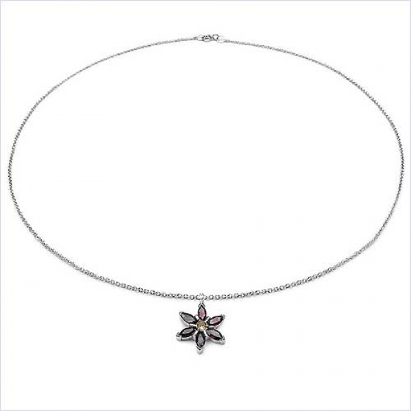 Collier/Kette mit Anhänger Stern-Granat/Citrin 4,75 Karat-Sterling-Silber Rhod.