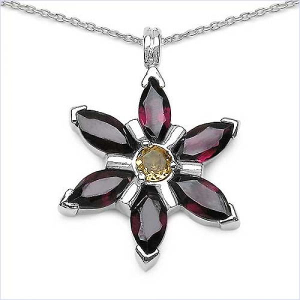 Collier/Kette mit Anhänger Stern-Granat/Citrin 4,75 Karat-Sterling-Silber Rhod.