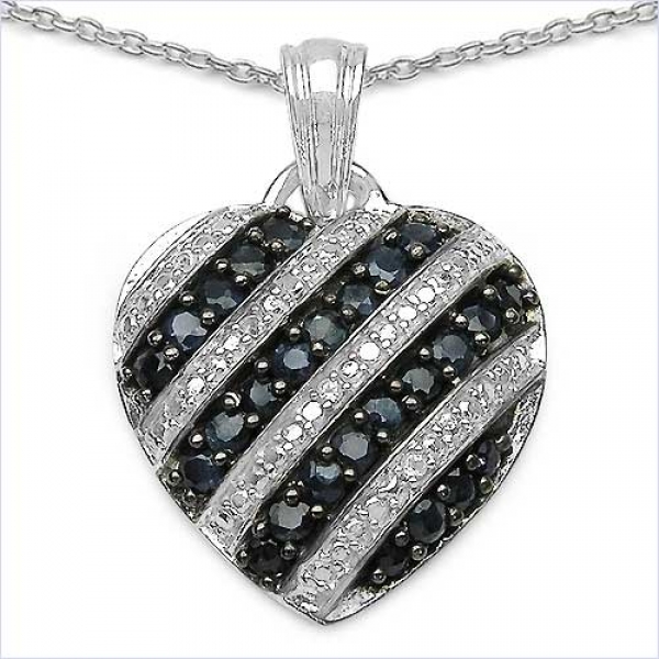 Collier/Kette mit Saphir/Weißtopas-Herz Anhänger 925-Silber Rhodiniert-1,67Karat