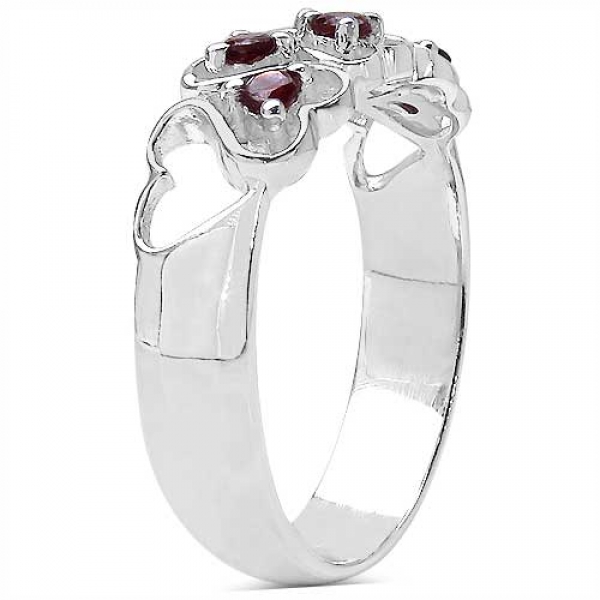 Granat-Herzen-Ring-925 Sterling Silber Rhodiniert-0,30 Karat
