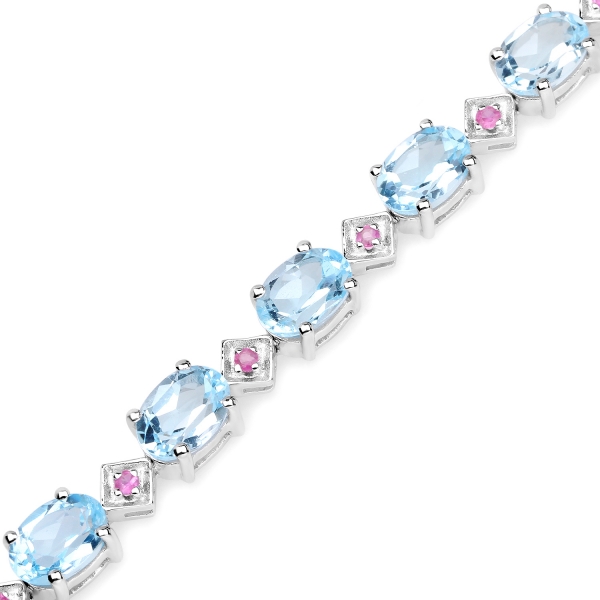Edles Blautopas-Rubin Armband 925 Silber-Rhodiniert-17,55 Karat