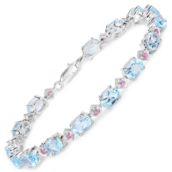 Edles Blautopas-Rubin Armband 925 Silber-Rhodiniert-17,55 Karat