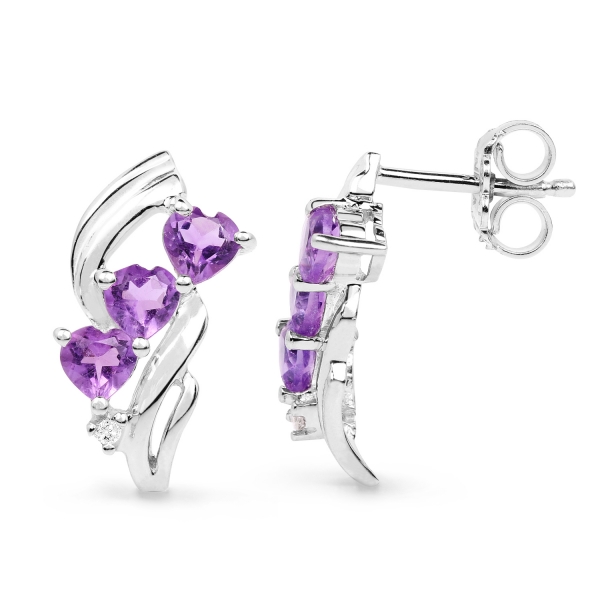 Diamant Ohrringe-925 Silber-Rhodin.-mit Amethyst-Herzen