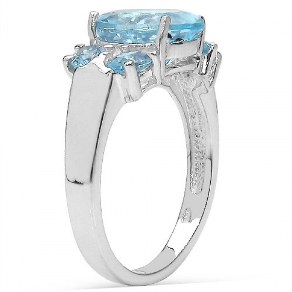 Strahlender Diamant/BlueTopas-Ring- 925 Sterling Silber-4,28 Karat