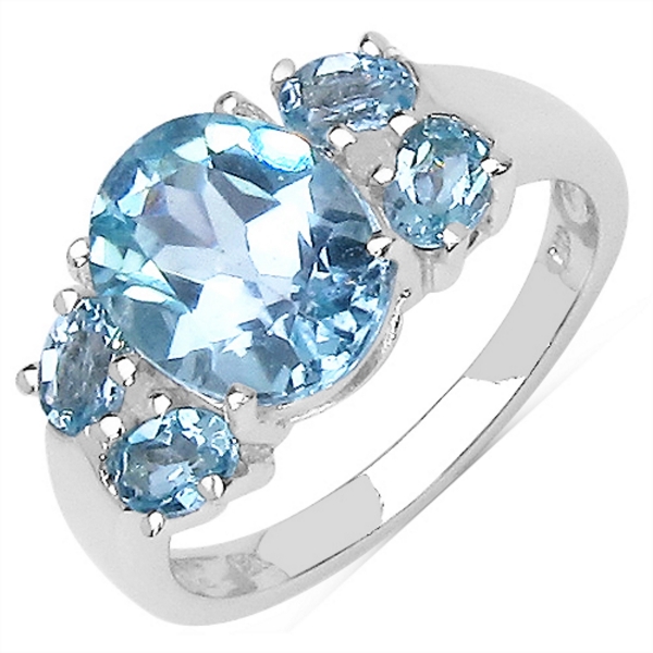 Strahlender Diamant/BlueTopas-Ring- 925 Sterling Silber-4,28 Karat