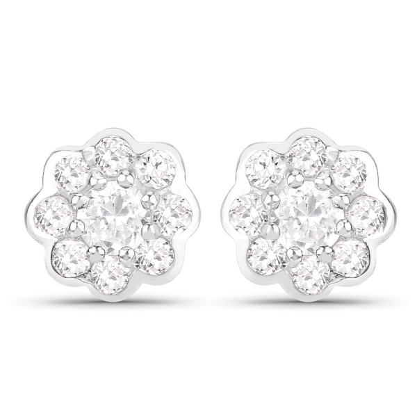 Ohrringe/Ohrstecker Blume-Blüte-18 farblose Zirkonia Sterling Silber Rhodiniert