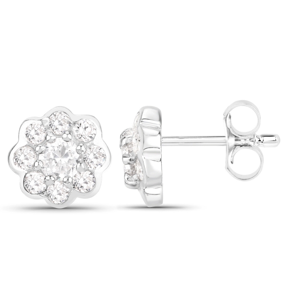 Ohrringe/Ohrstecker Blume-Blüte-18 farblose Zirkonia Sterling Silber Rhodiniert