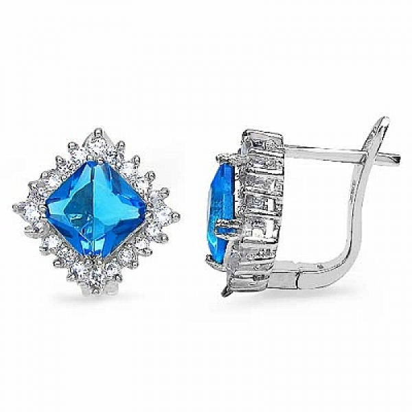 Collier/Kette mit blauem und weißen Zirkonia-Anhänger-21 Steine