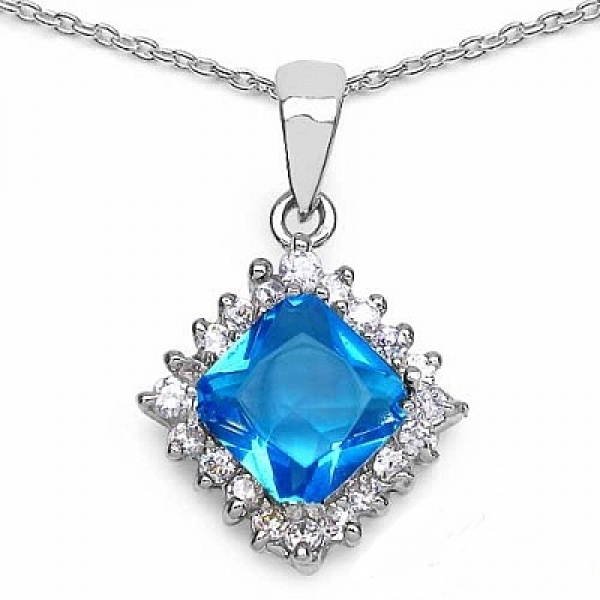 Collier/Kette mit blauem und weißen Zirkonia-Anhänger-21 Steine