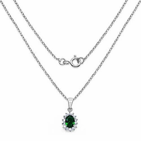 Collier/Kette mit Peridot-grünem und weißem Zirkonia-Anhänger