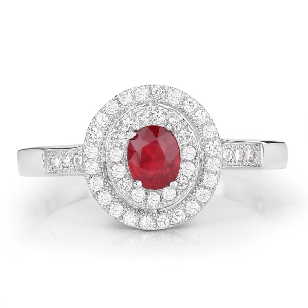Zirkonia Ring rot/weiß- 925 Sterling Silber Rhodiniert-45 Steine