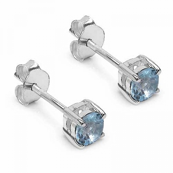 Ohrringe/Ohrstecker Swiss Blue Topas/Blautopas-Sterling Silber Rhodiniert 1Karat