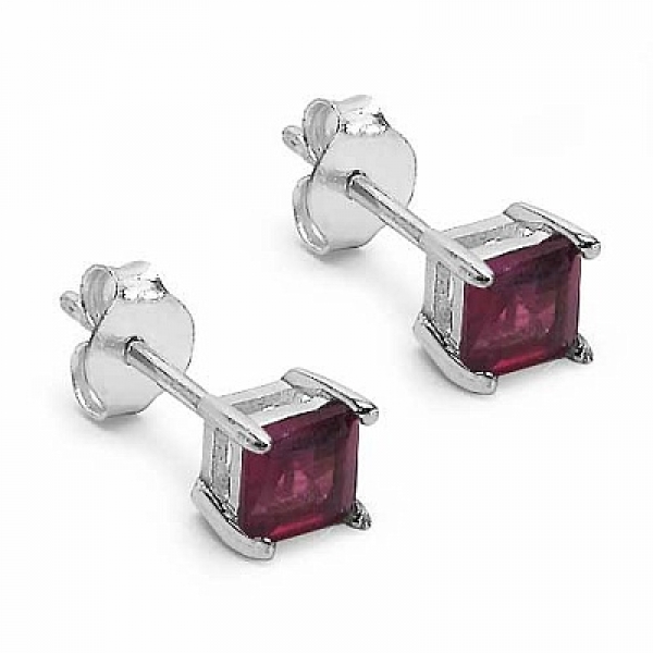 Ohrstecker "Seltener Rhodolith" Square/Quadrat-925-Silber- Rhodiniert-1,60 Karat