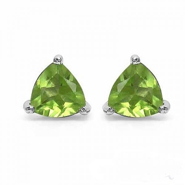 Ohrringe/Ohrstecker Peridot Trillion (Dreiecke)-Silber/Rhodiniert-0,90 Karat