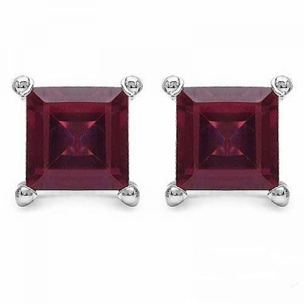 Ohrstecker "Seltener Rhodolith" Square/Quadrat-925-Silber- Rhodiniert-1,60 Karat
