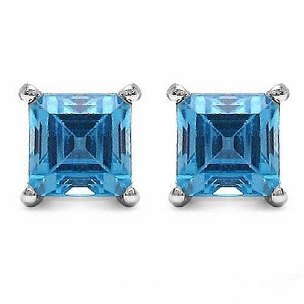 Ohrringe/Ohrstecker Swiss Blue Topas/Blautopas-Sterling Silber Rhodiniert 1Karat