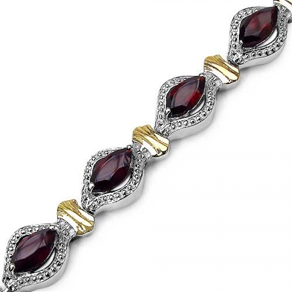 Bezauberndes Granat Armband 925 Silber- 10 Karat Gold 8,45 Karat-13 Edelsteine