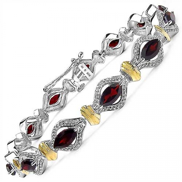 Bezauberndes Granat Armband 925 Silber- 10 Karat Gold 8,45 Karat-13 Edelsteine