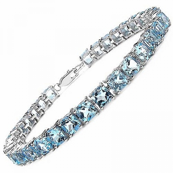 Bezauberndes Edles Blautopas Armband Silber-Rhodiniert 21,45 Karat-33 Edelsteine