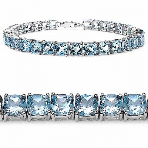 Bezauberndes Edles Blautopas Armband Silber-Rhodiniert 21,45 Karat-33 Edelsteine