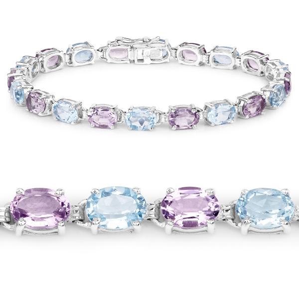 Blautopas-Pink Amethyst-Armband 925 Silber-Rhodiniert-10,48 Karat