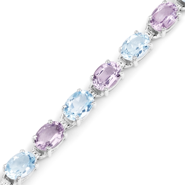 Blautopas-Pink Amethyst-Armband 925 Silber-Rhodiniert-10,48 Karat
