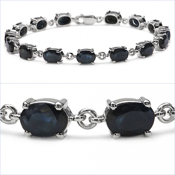 Schwarzes Saphir Armband in 925 Silber Rhodin.15,00 Karat