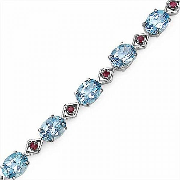 Edles Blautopas-Rubin Armband 925 Silber-15,45 Karat
