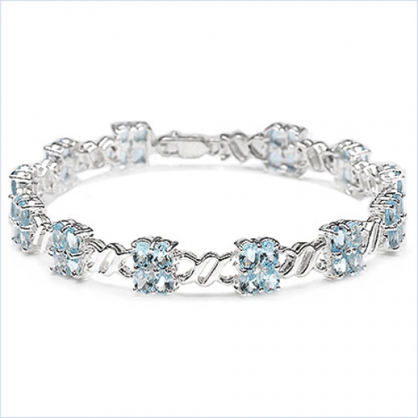 Edles Zweireihiges Blautopas Armband-925 Silber-Rhodiniert-12,00 Karat