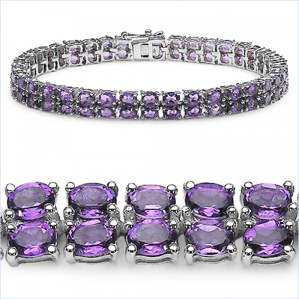 Edles zweireihiges Amethyst Armband-925 Silber-Rhodiniert-15,20 Karat