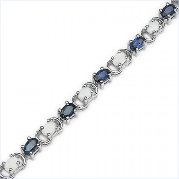 Bezauberndes Saphir/Opal Armband in 925 Silber Rhodiniert-6,11 Karat