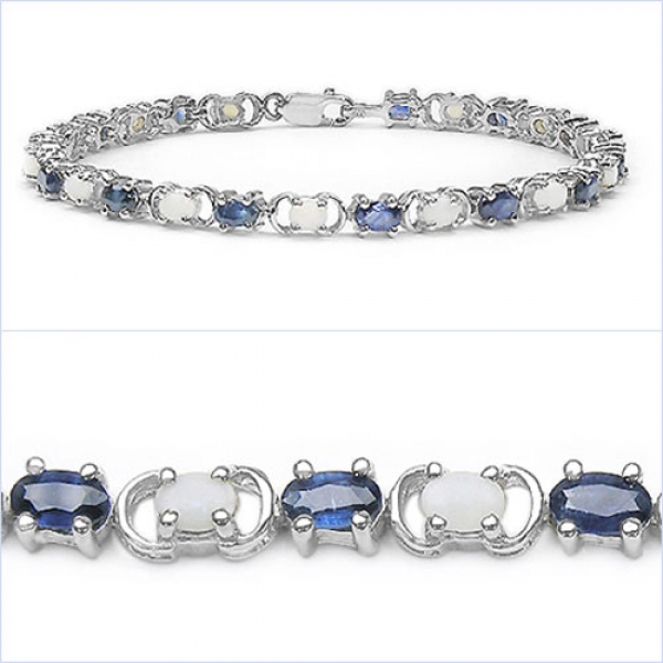 Bezauberndes Saphir/Opal Armband in 925 Silber Rhodiniert-6,11 Karat