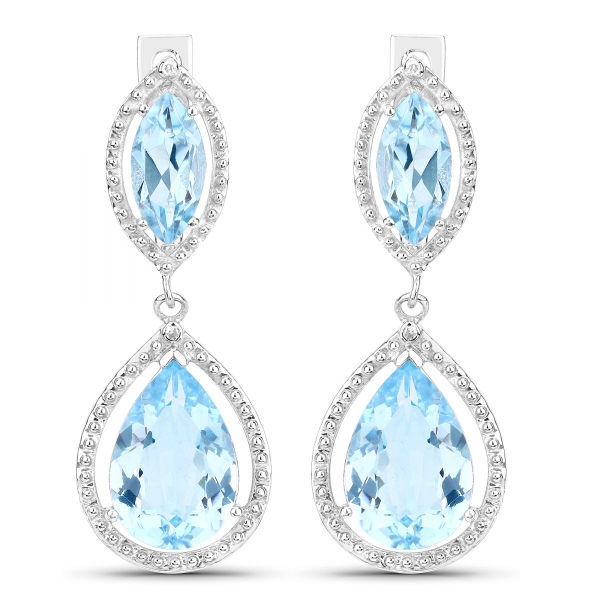 Elegante Designer Ohrringe/Ohrstecker Klappbügel Diamant/Blautopas 13,84 Karat