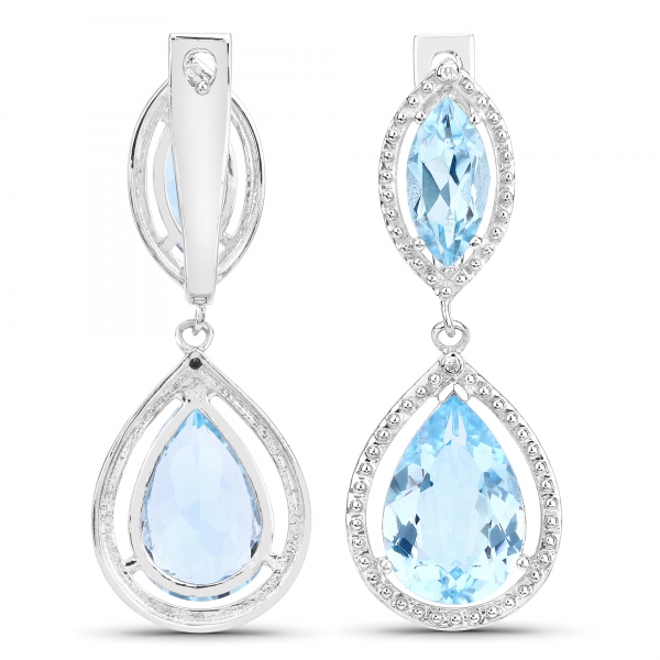 Elegante Designer Ohrringe/Ohrstecker Klappbügel Diamant/Blautopas 13,84 Karat