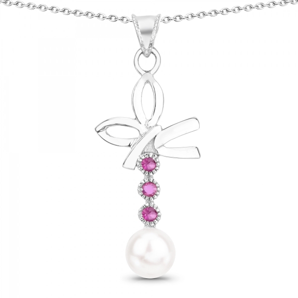 Edler Süßwasser-Perle/Rubin-Anhänger mit Collier-Silber-Rhodiniert-3,98 Karat