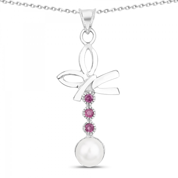 Edler Süßwasser-Perle/Rhodolith-Anhänger mit Collier-Silber-Rhodiniert-4,09Karat