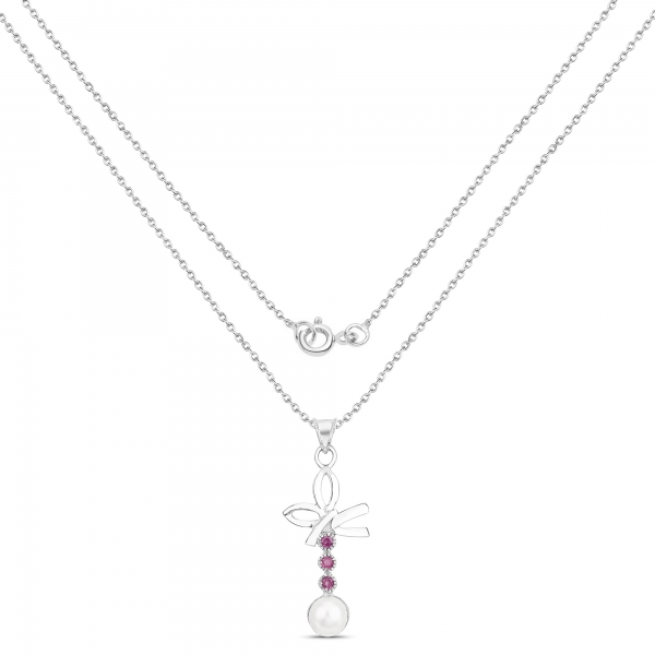 Edler Süßwasser-Perle/Rhodolith-Anhänger mit Collier-Silber-Rhodiniert-4,09Karat