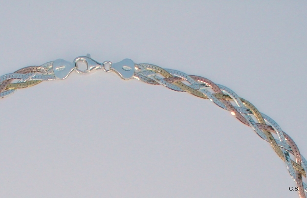 4-reihiges Zopf-Armband geflochten-925 Sterling Silber-Gelbgold-Rotgold