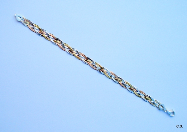 4-reihiges Zopf-Armband geflochten-925 Sterling Silber-Gelbgold-Rotgold
