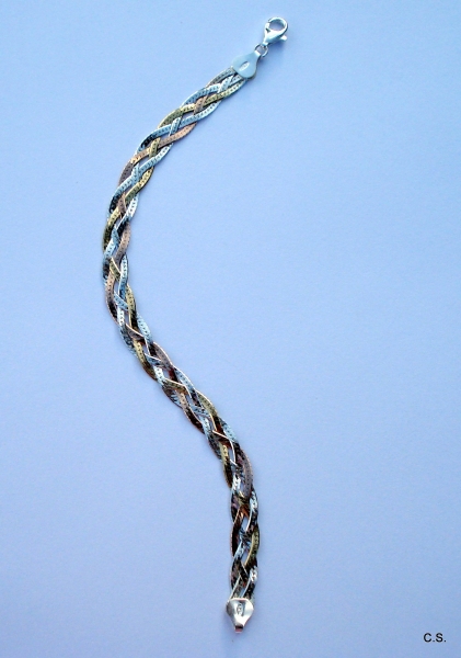 4-reihiges Zopf-Armband geflochten-925 Sterling Silber-Gelbgold-Rotgold