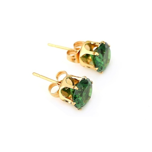 Ohrringe/Ohrstecker grüne Zirkonia-Sterling Silber vergoldet in Gelbgold-18 Karat(750er)