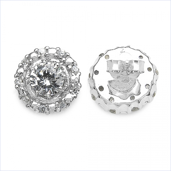 Große Ohrringe/Ohrstecker mit 20 weißen Zirkonia-925 Sterling-Silber-3,14 Karat