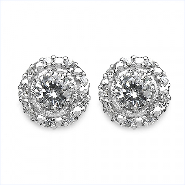 Große Ohrringe/Ohrstecker mit 20 weißen Zirkonia-925 Sterling-Silber-3,14 Karat