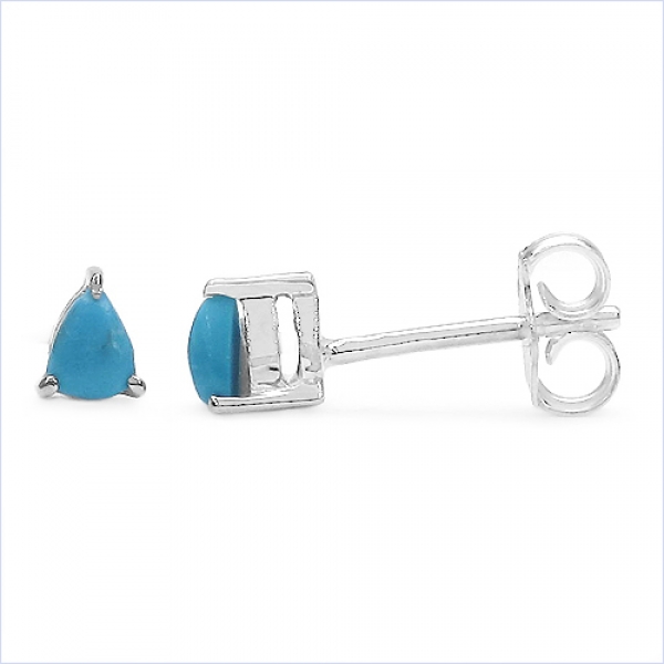 Ohrringe/Ohrstecker-Echte Türkis-Tropfen-925 Silber Rhodiniert 0,30 Karat