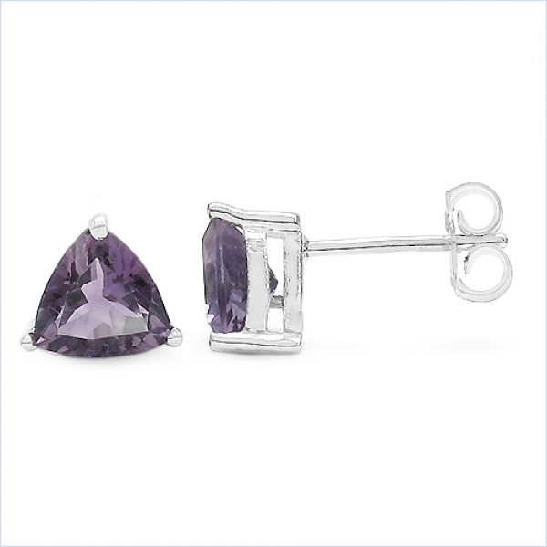 Ohrringe/Ohrstecker Trillion (Dreiecke)-Amethyst-925Silber-Rhodiniert-2 Karat