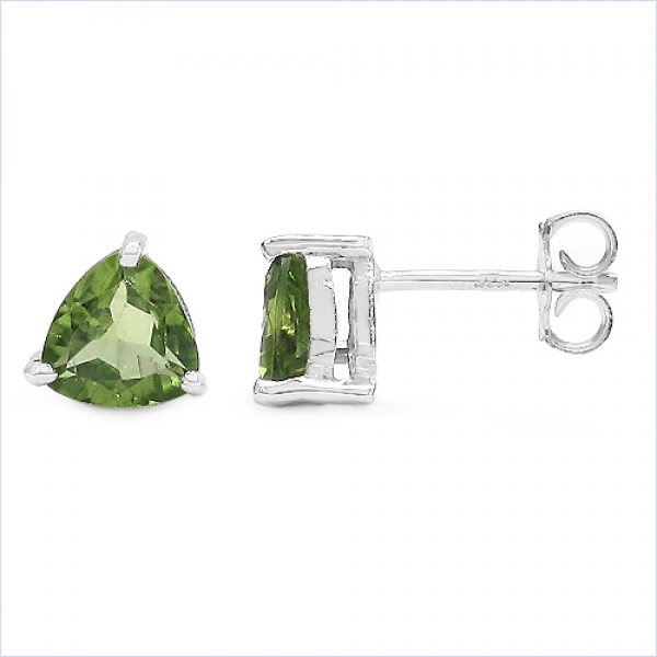 Ohrringe/Ohrstecker Trillion (Dreiecke)-Peridot-925Silber-Rhodiniert-2,00 Karat
